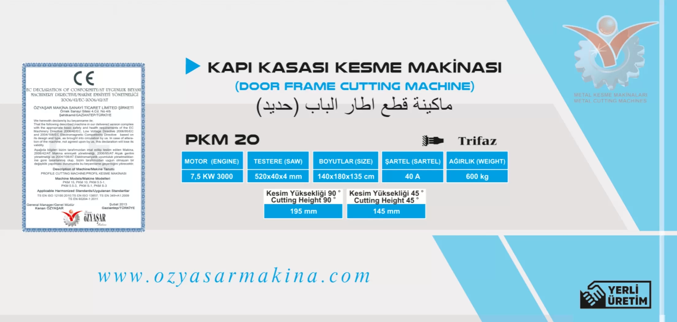 Kapı Kasası Kesme Makinası - Pkm20 2 Kapı Kasası Kesme Makinesi Teknik Özellikleri